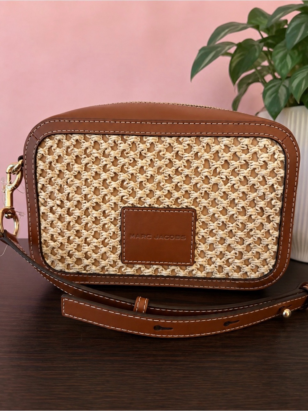 Marc Jacobs Brown and Natural Woven Crossbody Camera Bag